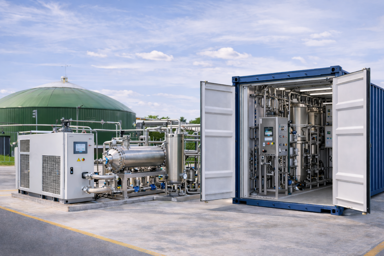 Equipos industriales de filtración y depuración de aguas en planta de biogás